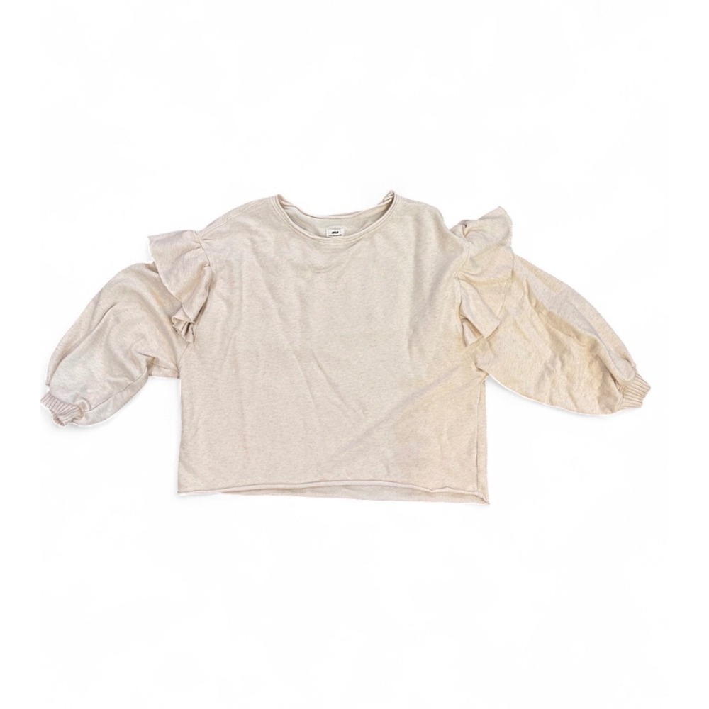 Aerie Ruffle Shoulder Balloon Sleeve Sweatshirt Oatmeal Heather Large